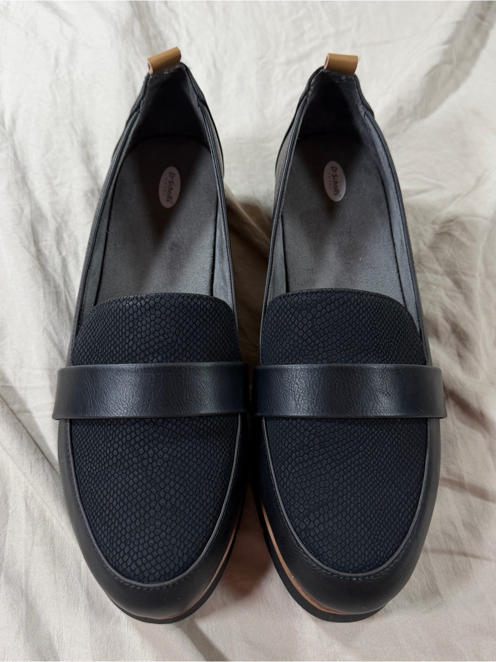 Dr. Scholl's Womens Loafers Size 10W Black Snake Texture Platform Slip On Shoes